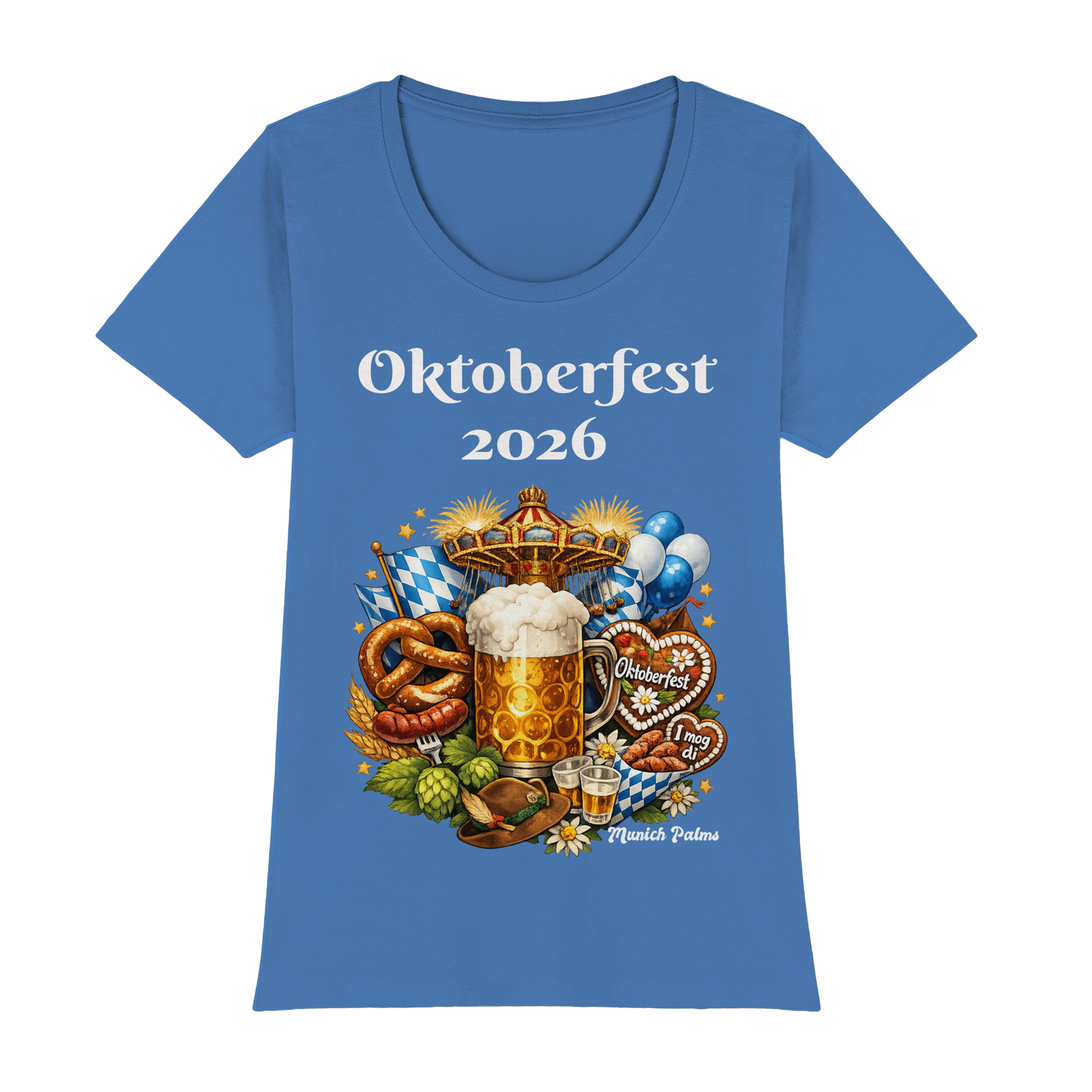 Frauenshirt mit Oktoberfest 2026 München Design, Premium Classic T-Shirt in Aqua, Vorderansicht, bequem und modisch.