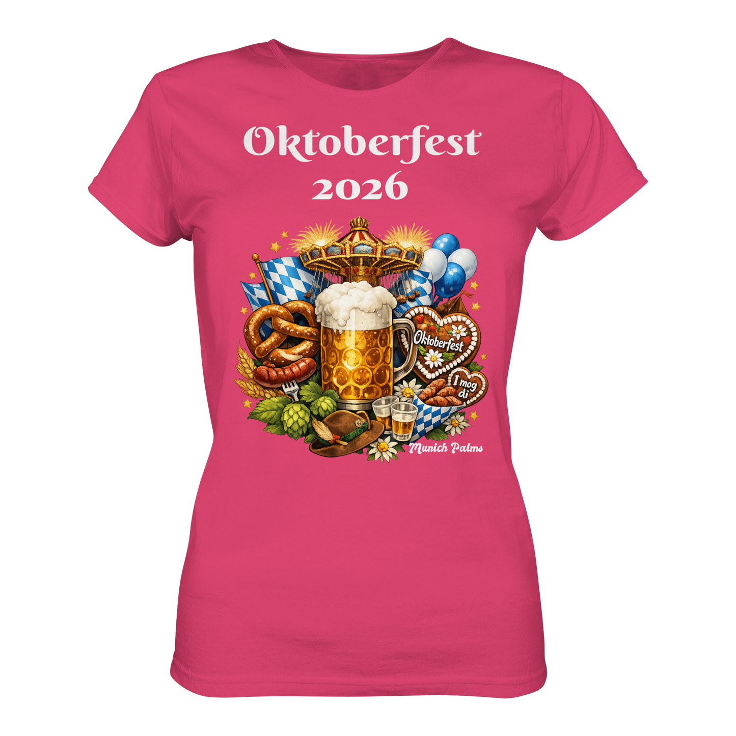 Frauen Premium-Classic-T-Shirt mit Oktoberfest 2026 München Design in Pink, weiches Material und bequemer Schnitt