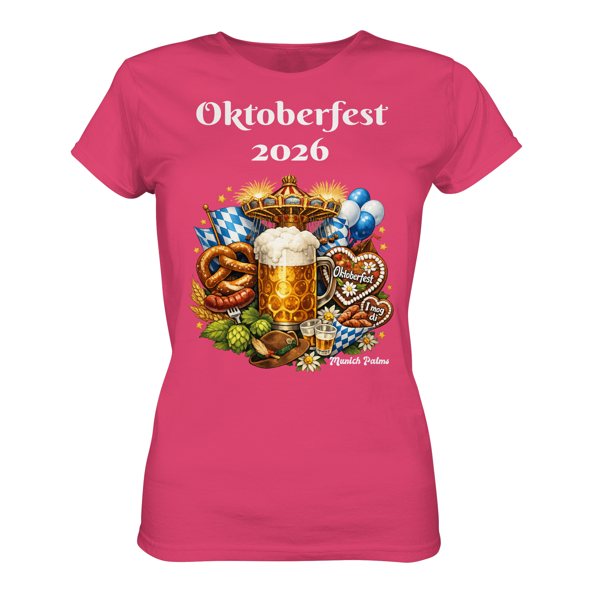 Frauen Premium-Classic-T-Shirt mit Oktoberfest 2026 München Design in Pink, weiches Material und bequemer Schnitt