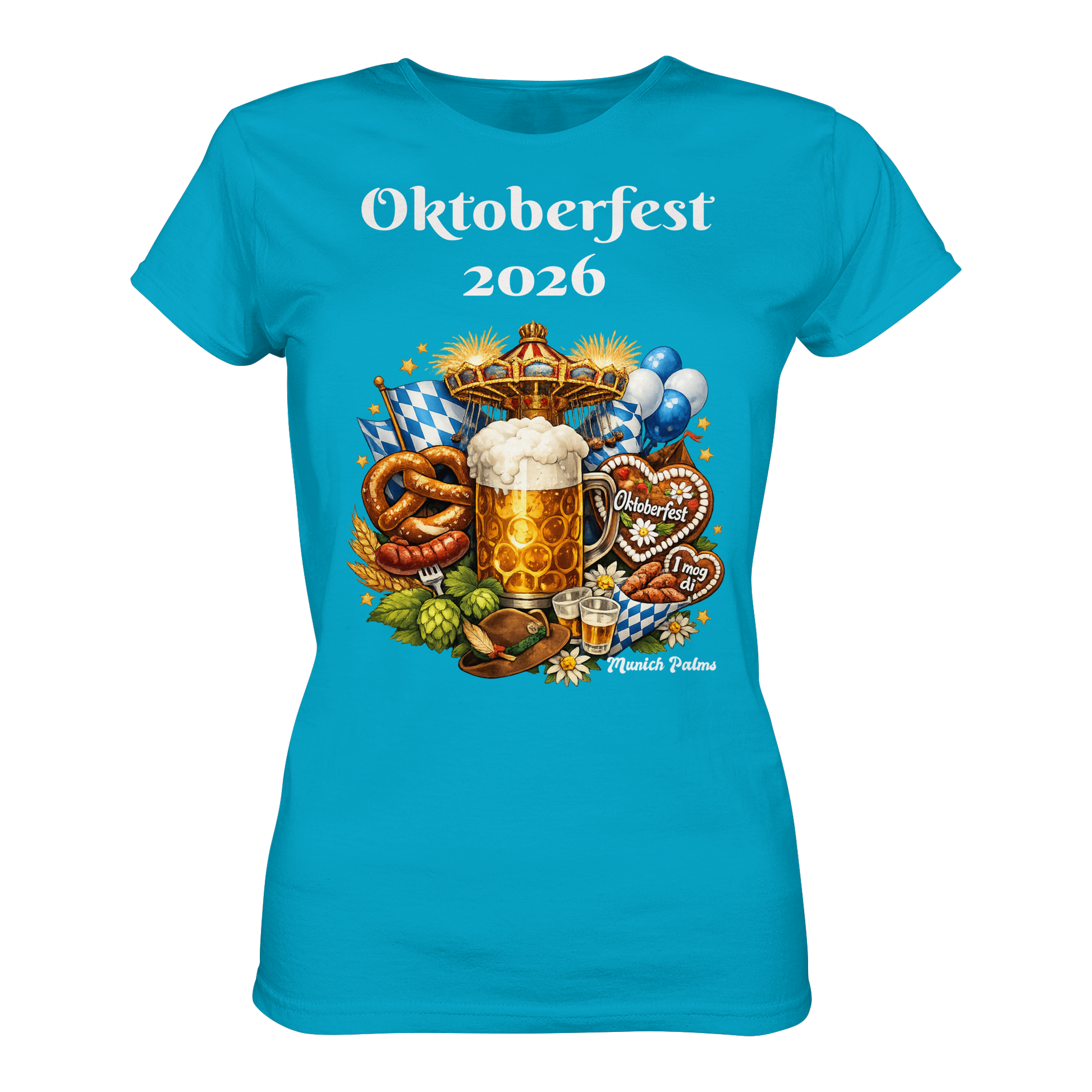 Oktoberfest 2026 Munich Damen T-Shirt, türkises Premium Classic Shirt, Damenmode, Online Kaufhaus München