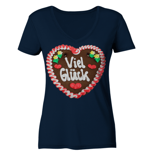Lebkuchenherz Viel Glück - Ladies V-Neck Shirt - Online Kaufhaus München