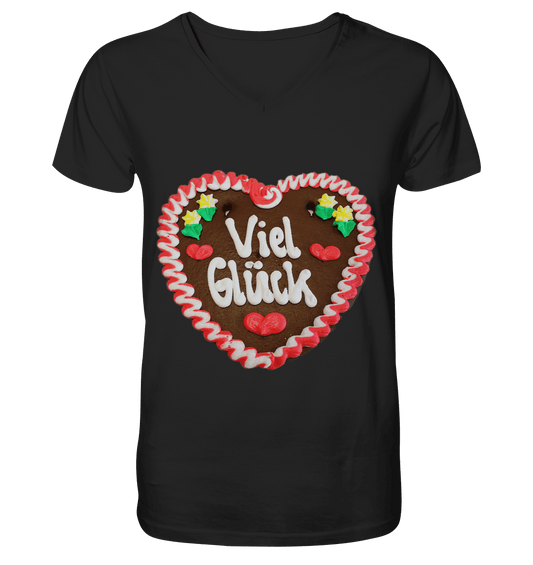 Lebkuchenherz Viel Glück - Mens Organic V-Neck Shirt - Online Kaufhaus München