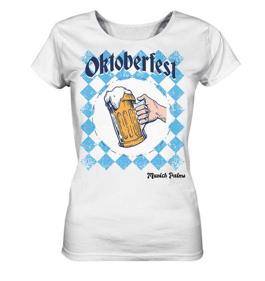 Oktoberfest Maßkrug in bayrischer Raute Design by Munich Palms - Ladies Organic Shirt - Online Kaufhaus München