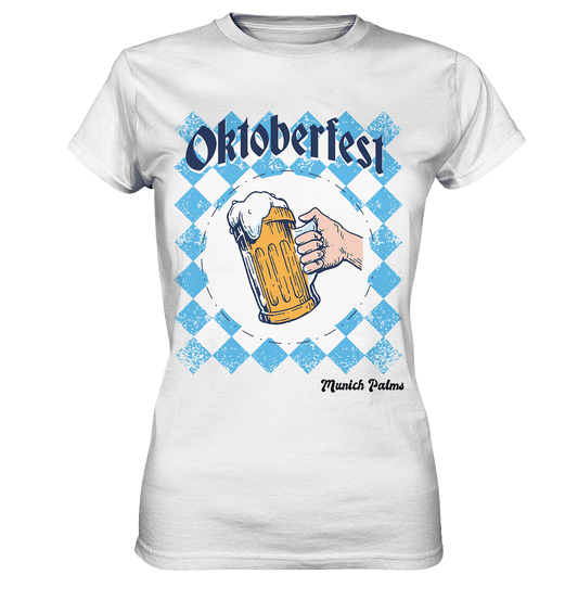 Oktoberfest Maßkrug in bayrischer Raute Design by Munich Palms - Ladies Premium Shirt - Online Kaufhaus München