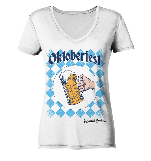 Oktoberfest Maßkrug in bayrischer Raute Design by Munich Palms - Ladies V-Neck Shirt - Online Kaufhaus München