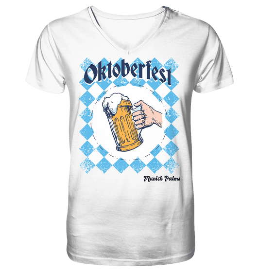 Oktoberfest Maßkrug in bayrischer Raute Design by Munich Palms - Mens Organic V-Neck Shirt - Online Kaufhaus München