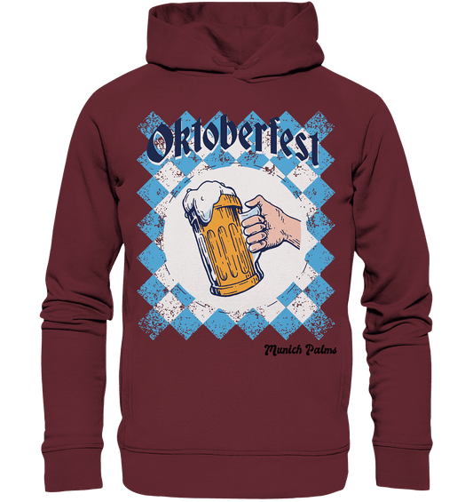 Oktoberfest Maßkrug in bayrischer Raute Design by Munich Palms - Organic Fashion Hoodie - Online Kaufhaus München