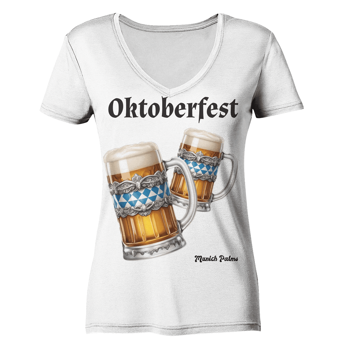 Oktoberfest Maßkrüge mit bayrischer Raute Design by Munich Palms - Ladies V-Neck Shirt - Online Kaufhaus München