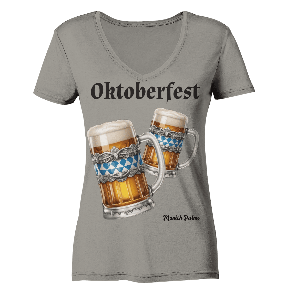 Oktoberfest Maßkrüge mit bayrischer Raute Design by Munich Palms - Ladies V-Neck Shirt - Online Kaufhaus München