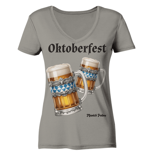 Oktoberfest Maßkrüge mit bayrischer Raute Design by Munich Palms - Ladies V-Neck Shirt - Online Kaufhaus München