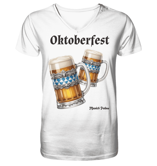 Oktoberfest Maßkrüge mit bayrischer Raute Design by Munich Palms - Mens Organic V-Neck Shirt - Online Kaufhaus München