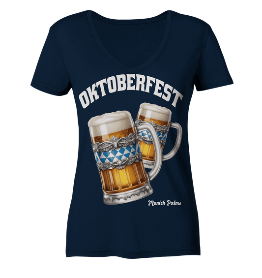 Oktoberfest Maßkrüge mit bayrisches Design by Munich Palms - Ladies V-Neck Shirt - Online Kaufhaus München