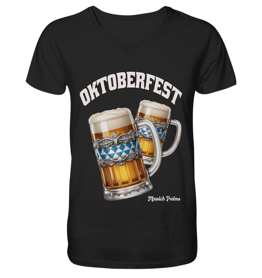 Oktoberfest Maßkrüge mit bayrisches Design by Munich Palms - Mens Organic V-Neck Shirt - Online Kaufhaus München