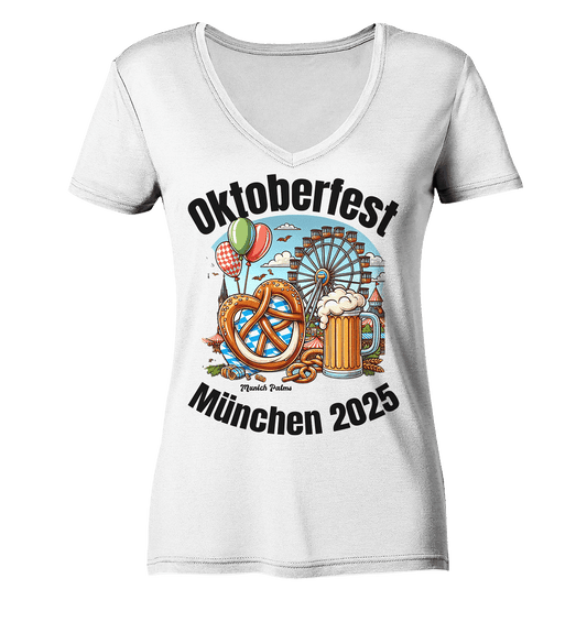 Oktoberfest München 2025 : Munich Palms Design - Ladies V-Neck Shirt - Online Kaufhaus München