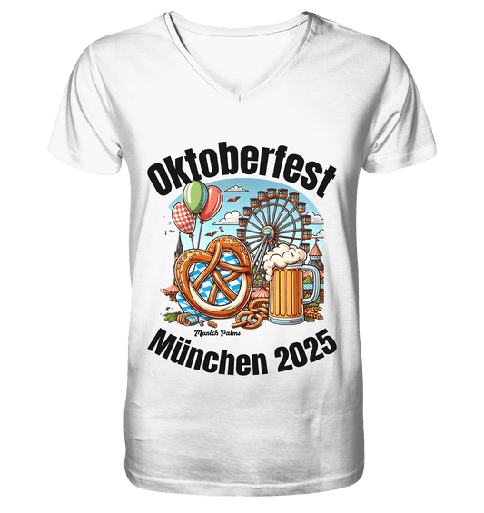 Oktoberfest München 2025 : Munich Palms Design - Mens Organic V-Neck Shirt - Online Kaufhaus München