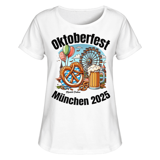 Oktoberfest München 2025 : Munich Palms Design - Womens Roll-Up T-Shirt - Online Kaufhaus München
