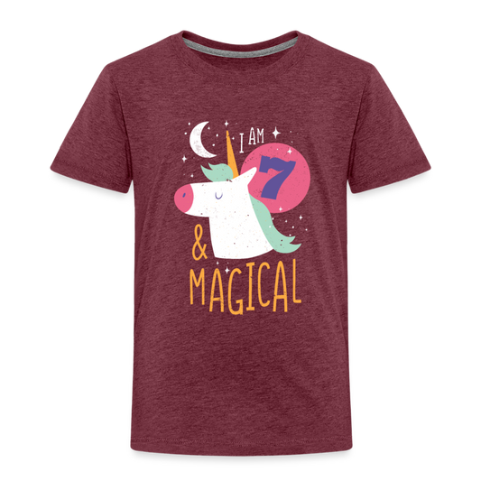 Kinder Premium T-Shirt Einhorn 7  & Magical Kinder Geburtstag - Bordeauxrot meliert