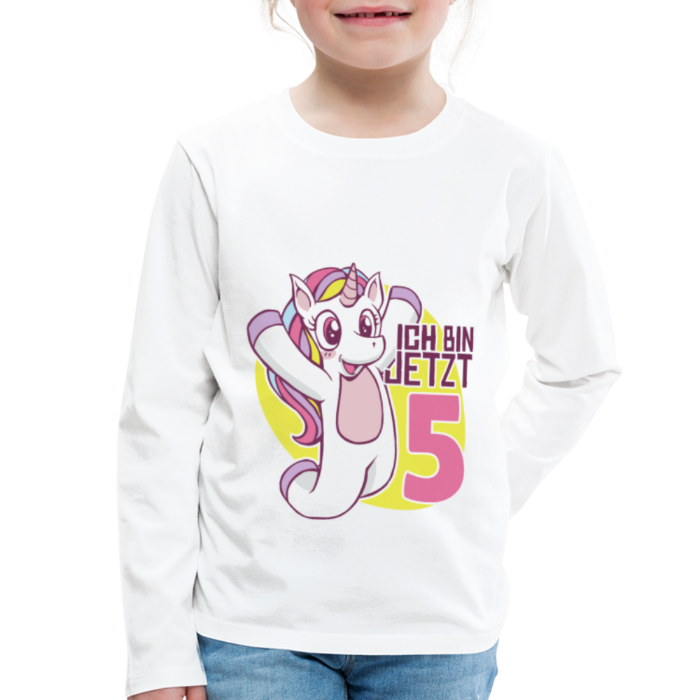 Kinder Premium Langarmshirt Ich bin jetzt 5 Kinder Geburtstag - Weiß