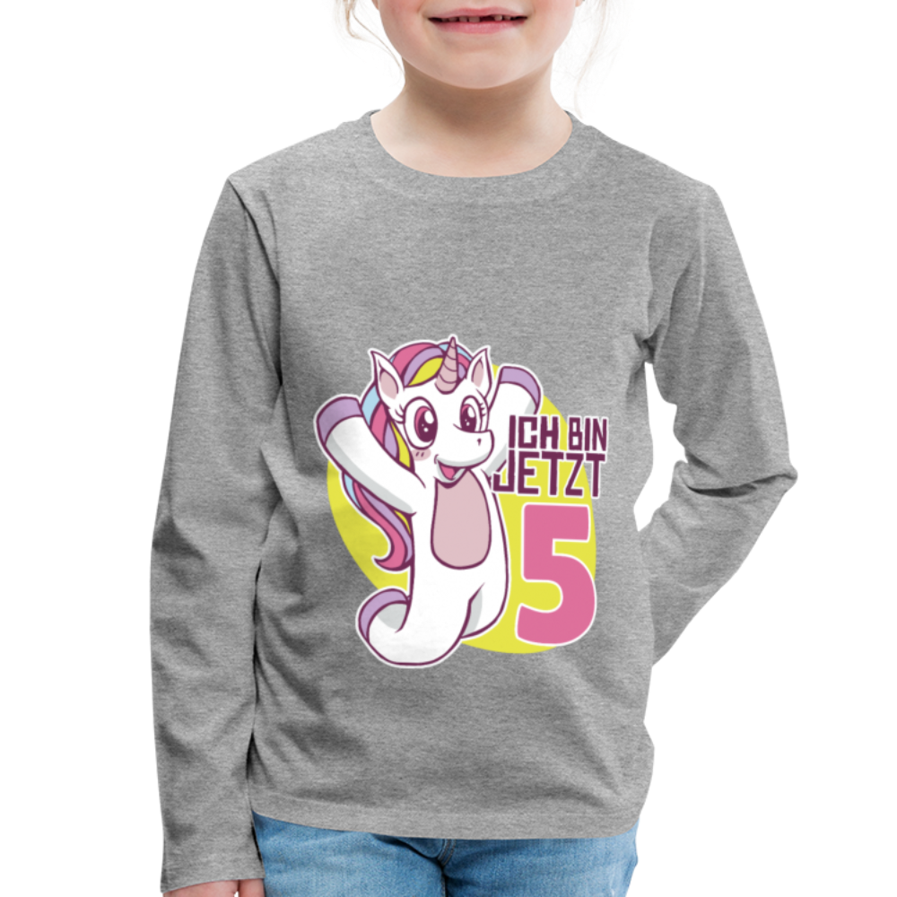 Kinder Premium Langarmshirt Ich bin jetzt 5 Kinder Geburtstag - Grau meliert