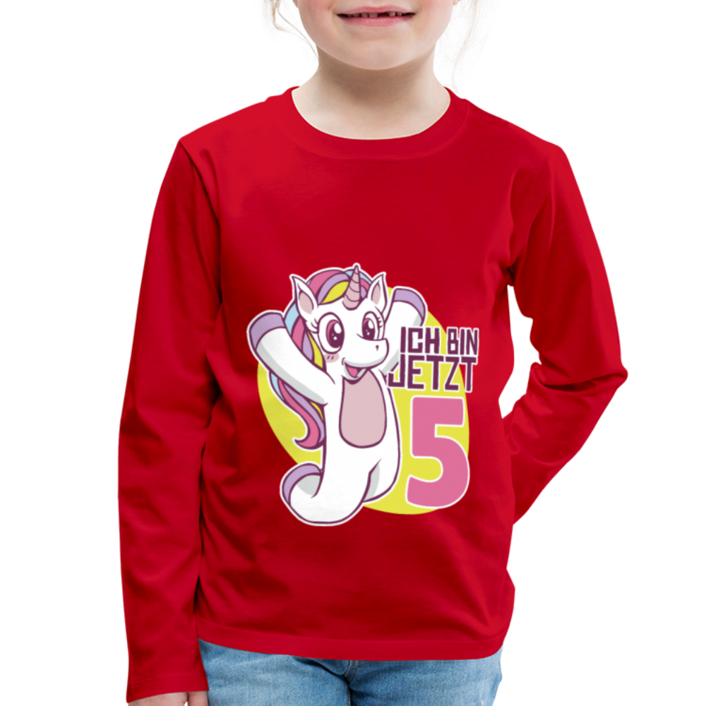 Kinder Premium Langarmshirt Ich bin jetzt 5 Kinder Geburtstag - Rot