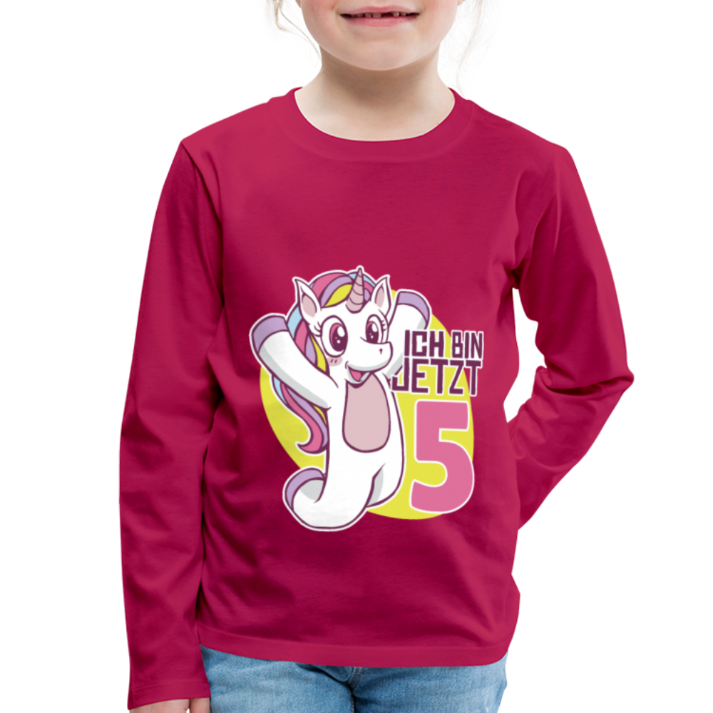 Kinder Premium Langarmshirt Ich bin jetzt 5 Kinder Geburtstag - dunkles Pink