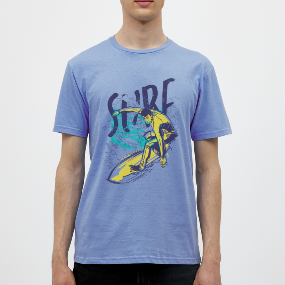 Herren - Männer T-Shirt , Surfer auf Surfbrett - carolina blue