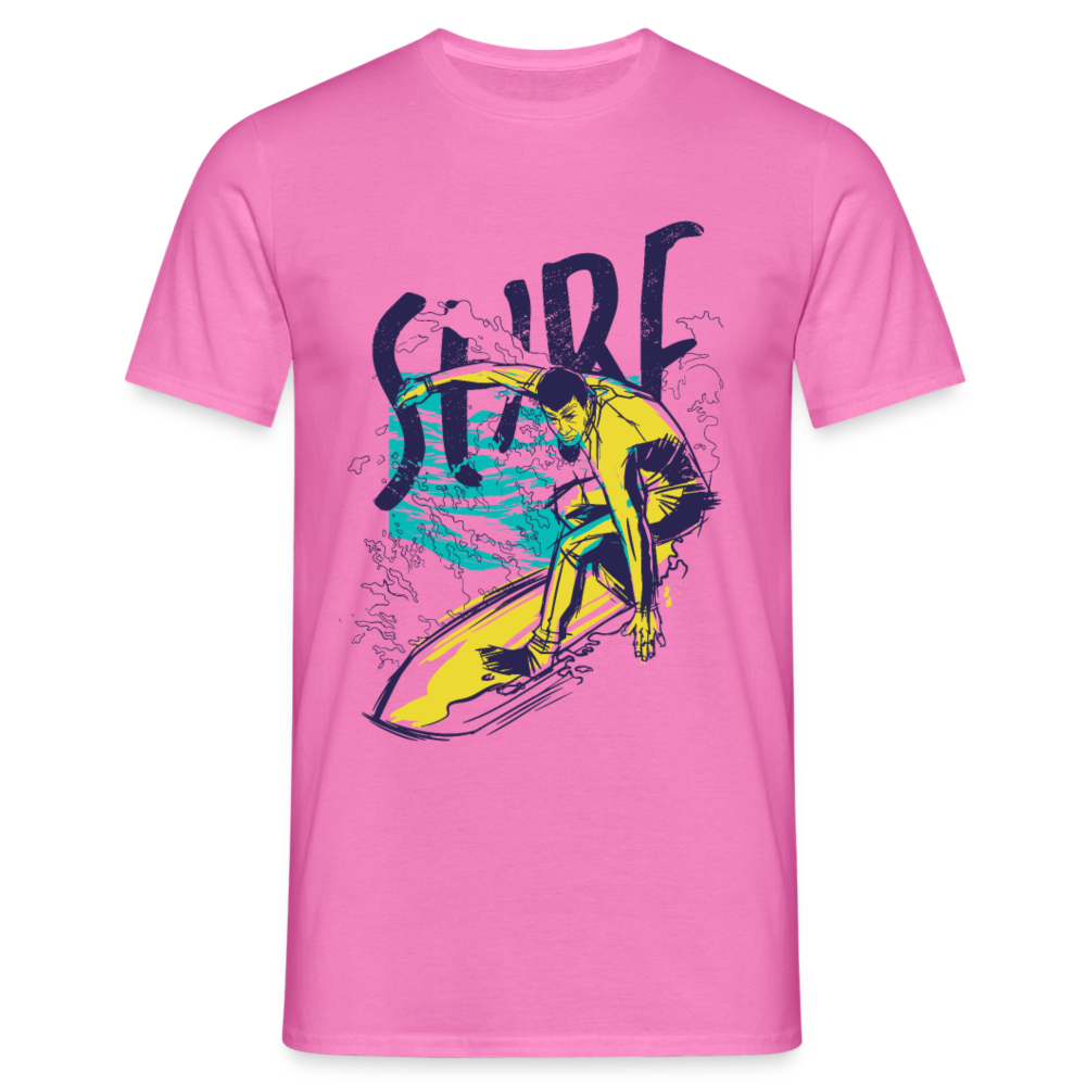 Herren - Männer T-Shirt , Surfer auf Surfbrett - Pink