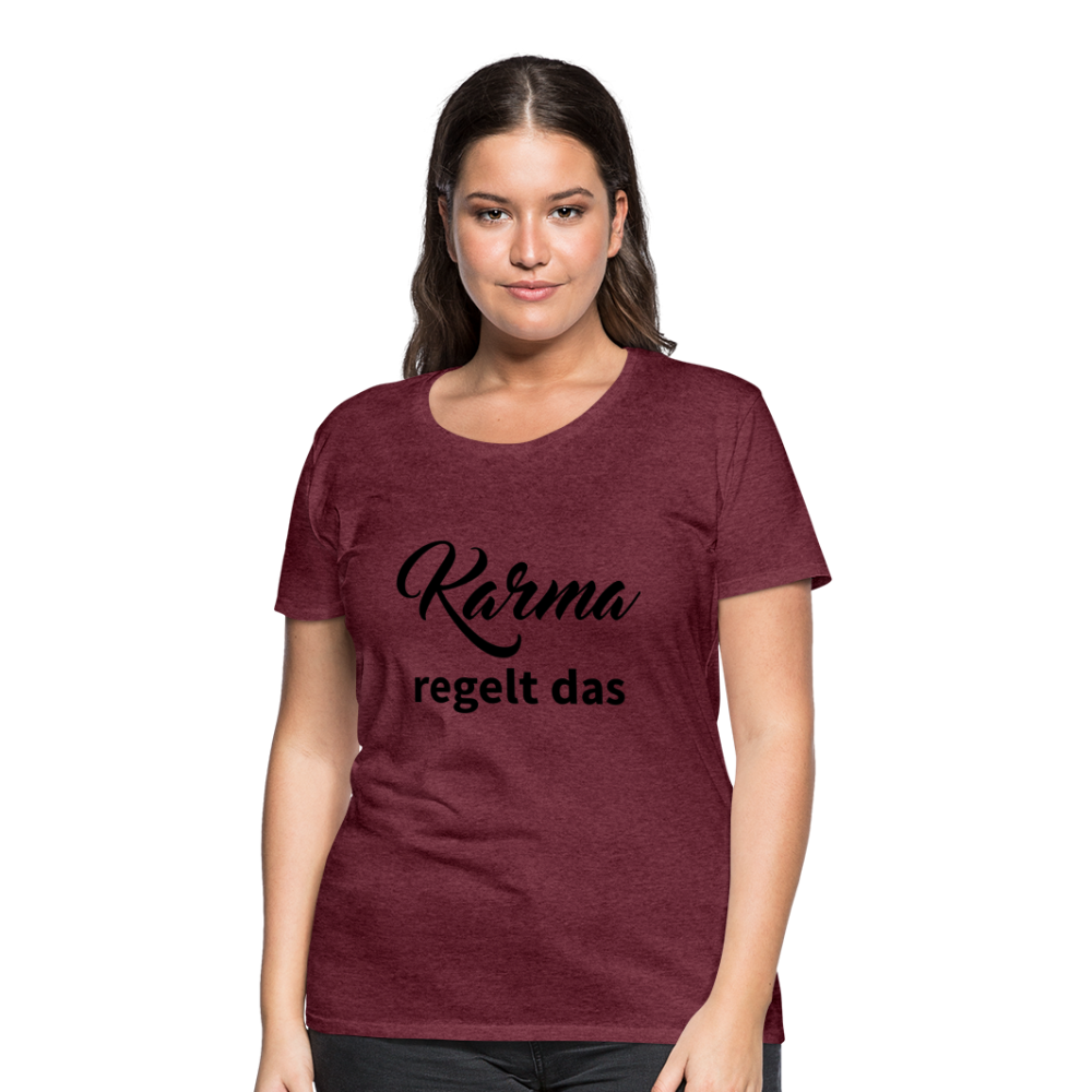 Damen - Frauen Premium T-Shirt Karma regelt das - Bordeauxrot meliert