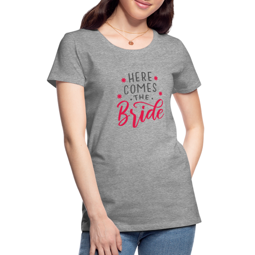 Damen - Frauen Premium T-Shirt Here comes the Bride- Hochzeit - Grau meliert