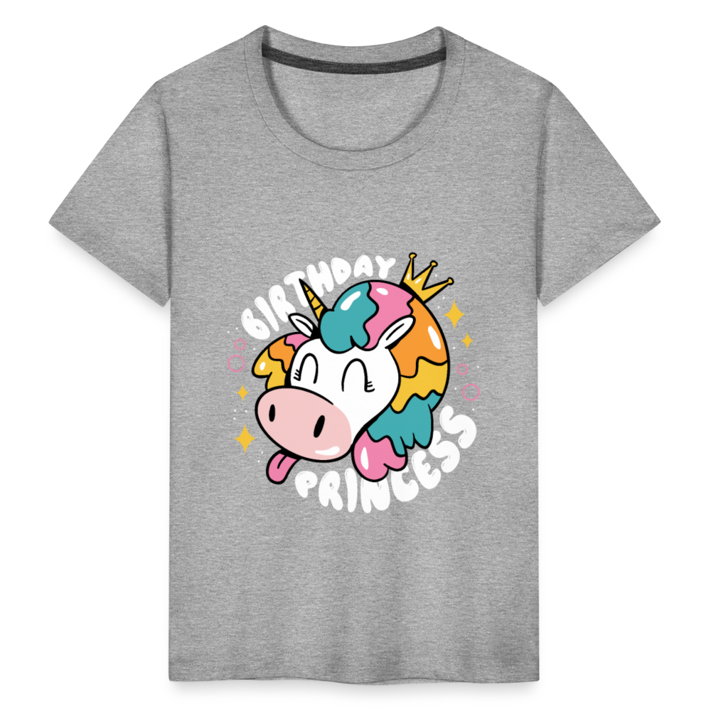 Kinder Premium T- Shirt Geburtstag Prinzessin -Einhorn - Grau meliert