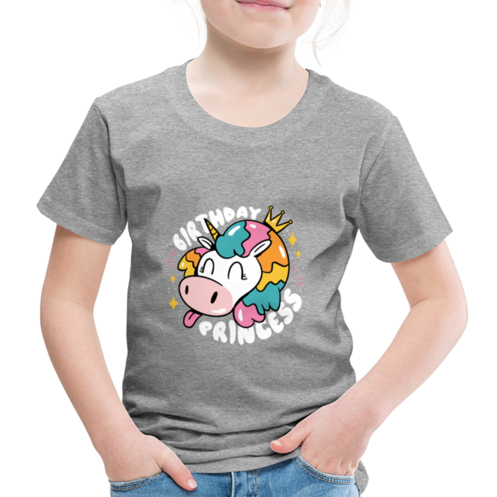 Kinder Premium T- Shirt Geburtstag Prinzessin -Einhorn - Grau meliert