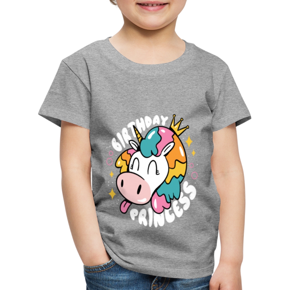 Kinder Premium T- Shirt Geburtstag Prinzessin -Einhorn - Grau meliert