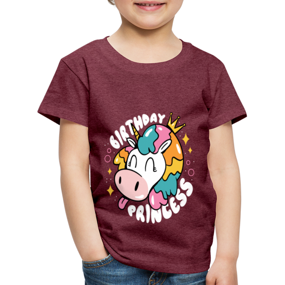 Kinder Premium T- Shirt Geburtstag Prinzessin -Einhorn - Bordeauxrot meliert