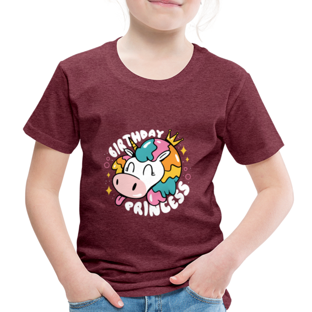 Kinder Premium T- Shirt Geburtstag Prinzessin -Einhorn - Bordeauxrot meliert