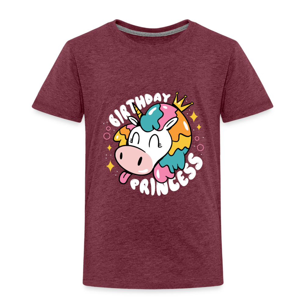 Kinder Premium T- Shirt Geburtstag Prinzessin -Einhorn - Bordeauxrot meliert