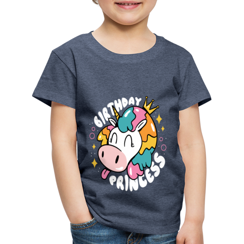 Kinder Premium T- Shirt Geburtstag Prinzessin -Einhorn - Blau meliert