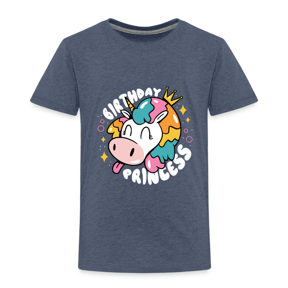 Kinder Premium T- Shirt Geburtstag Prinzessin -Einhorn - Blau meliert