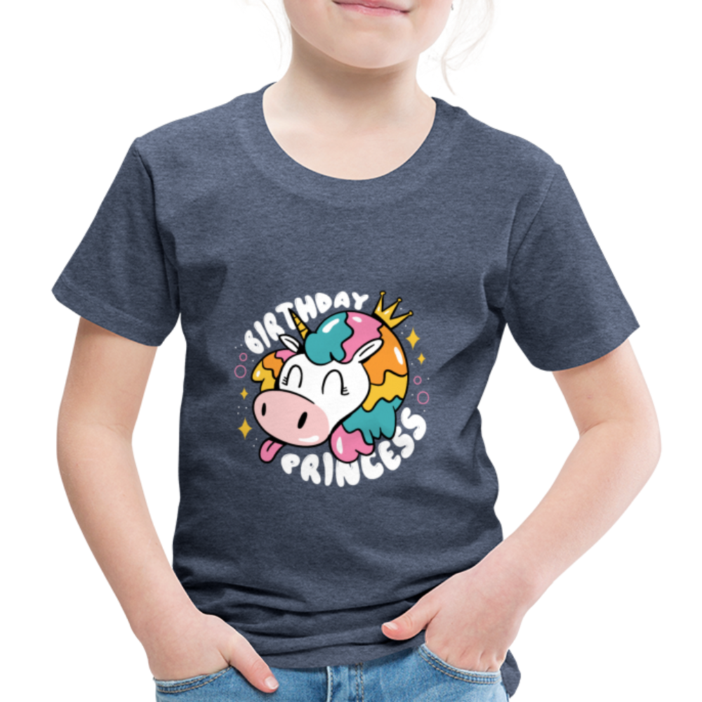 Kinder Premium T- Shirt Geburtstag Prinzessin -Einhorn - Blau meliert