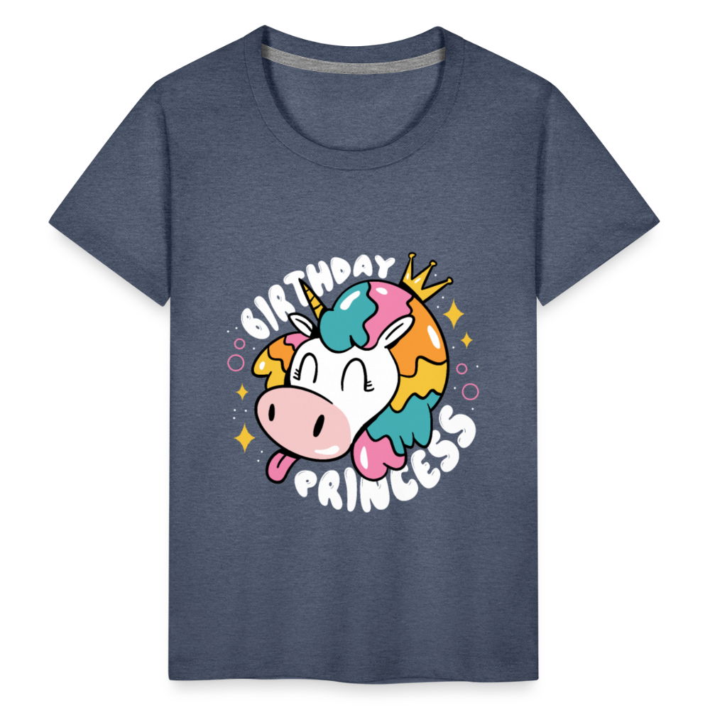 Kinder Premium T- Shirt Geburtstag Prinzessin -Einhorn - Blau meliert