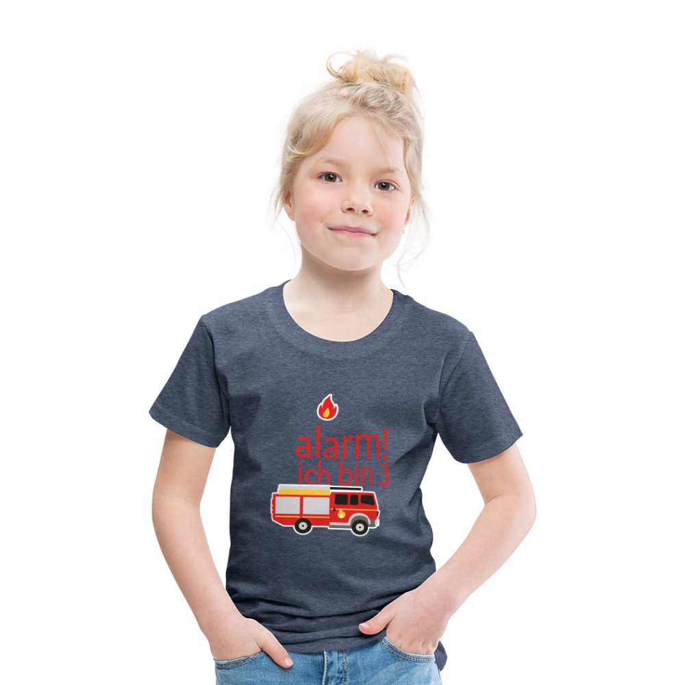 Kinder Premium T-Shirt 3.Geburtstag Feuerwehr - Blau meliert