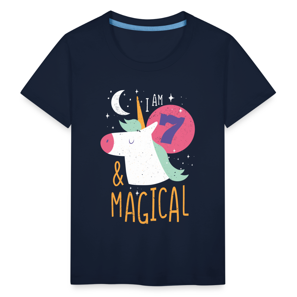 Kinder Premium T-Shirt Einhorn 7.Geburtstag - Navy