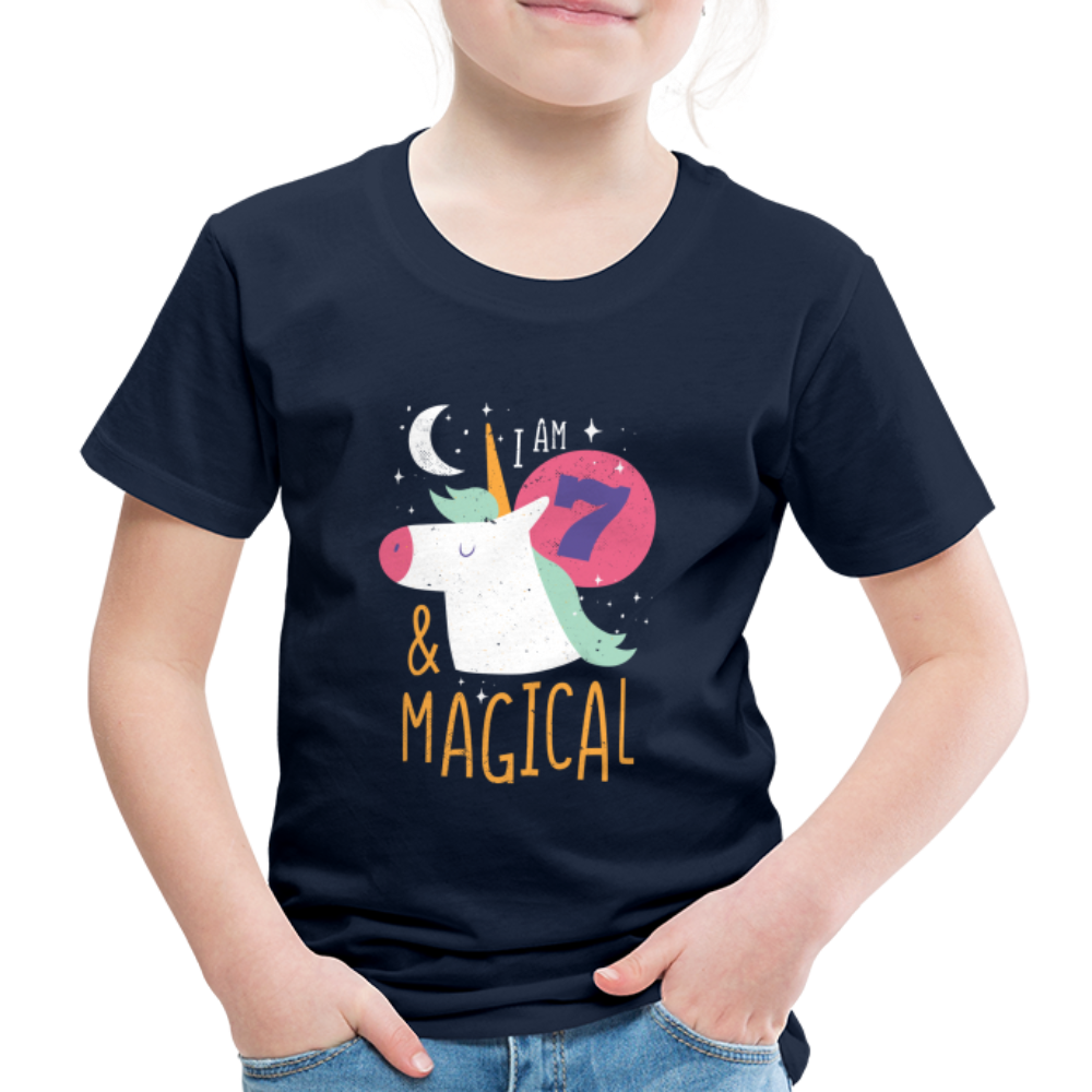 Kinder Premium T-Shirt Einhorn 7.Geburtstag - Navy