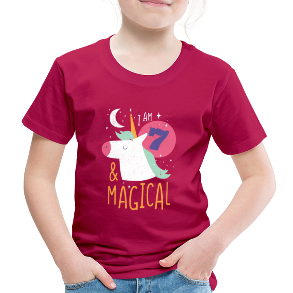 Kinder Premium T-Shirt Einhorn 7.Geburtstag - dunkles Pink