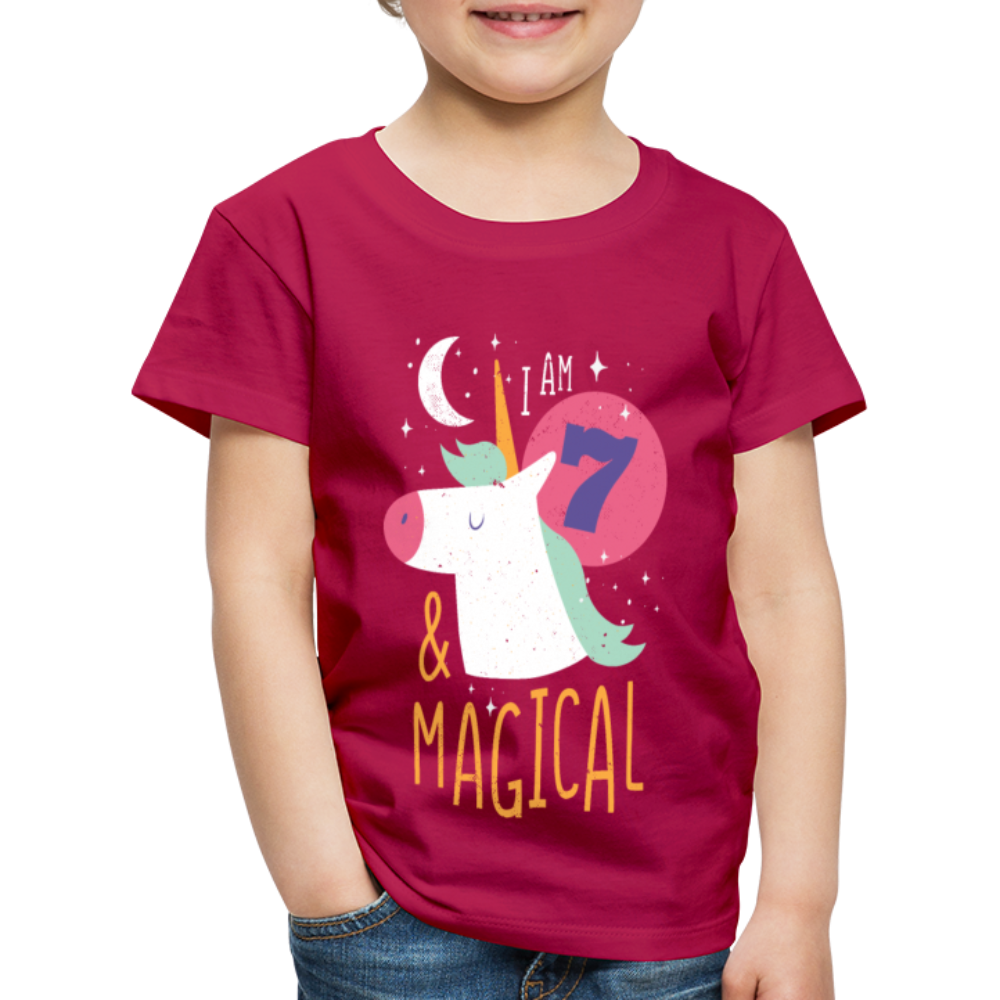 Kinder Premium T-Shirt Einhorn 7.Geburtstag - dunkles Pink