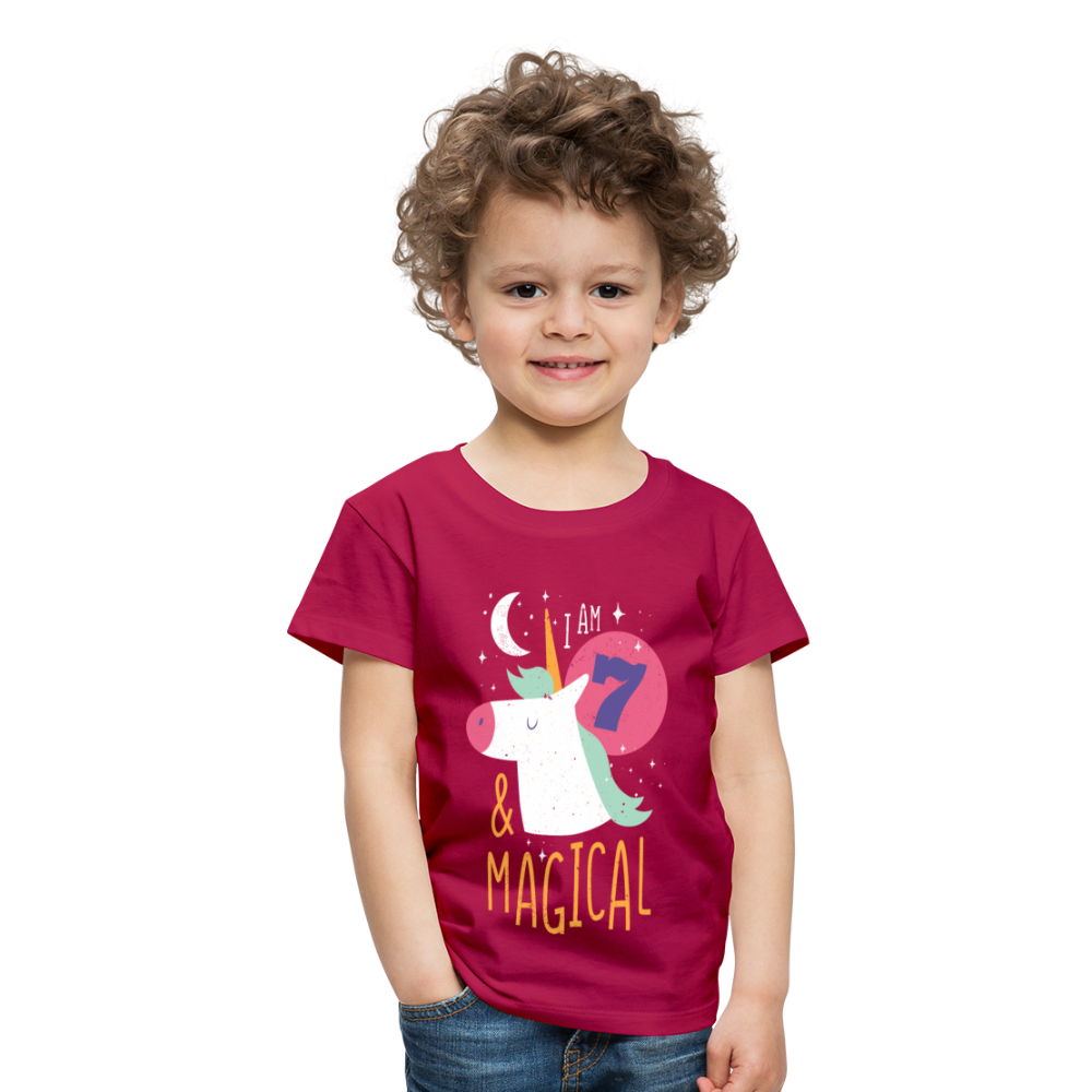 Kinder Premium T-Shirt Einhorn 7.Geburtstag - dunkles Pink