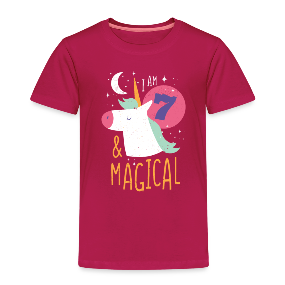 Kinder Premium T-Shirt Einhorn 7.Geburtstag - dunkles Pink