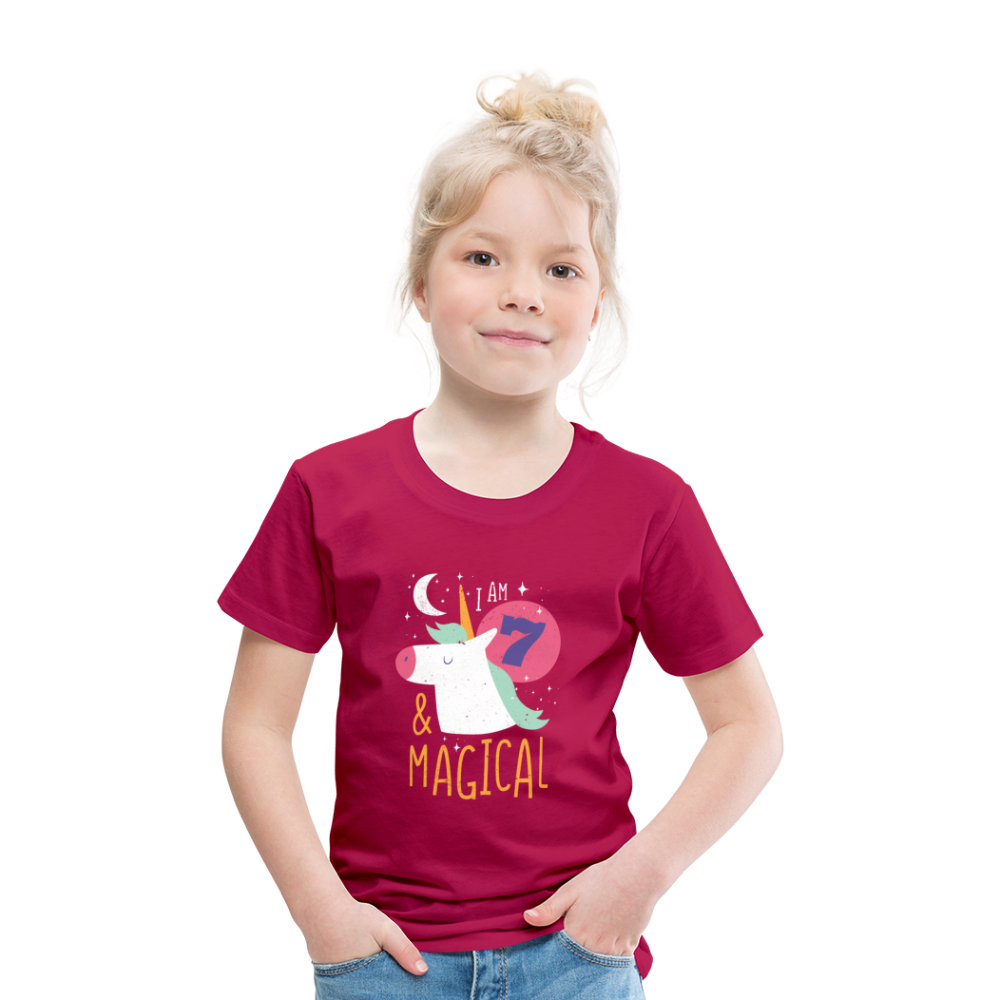 Kinder Premium T-Shirt Einhorn 7.Geburtstag - dunkles Pink