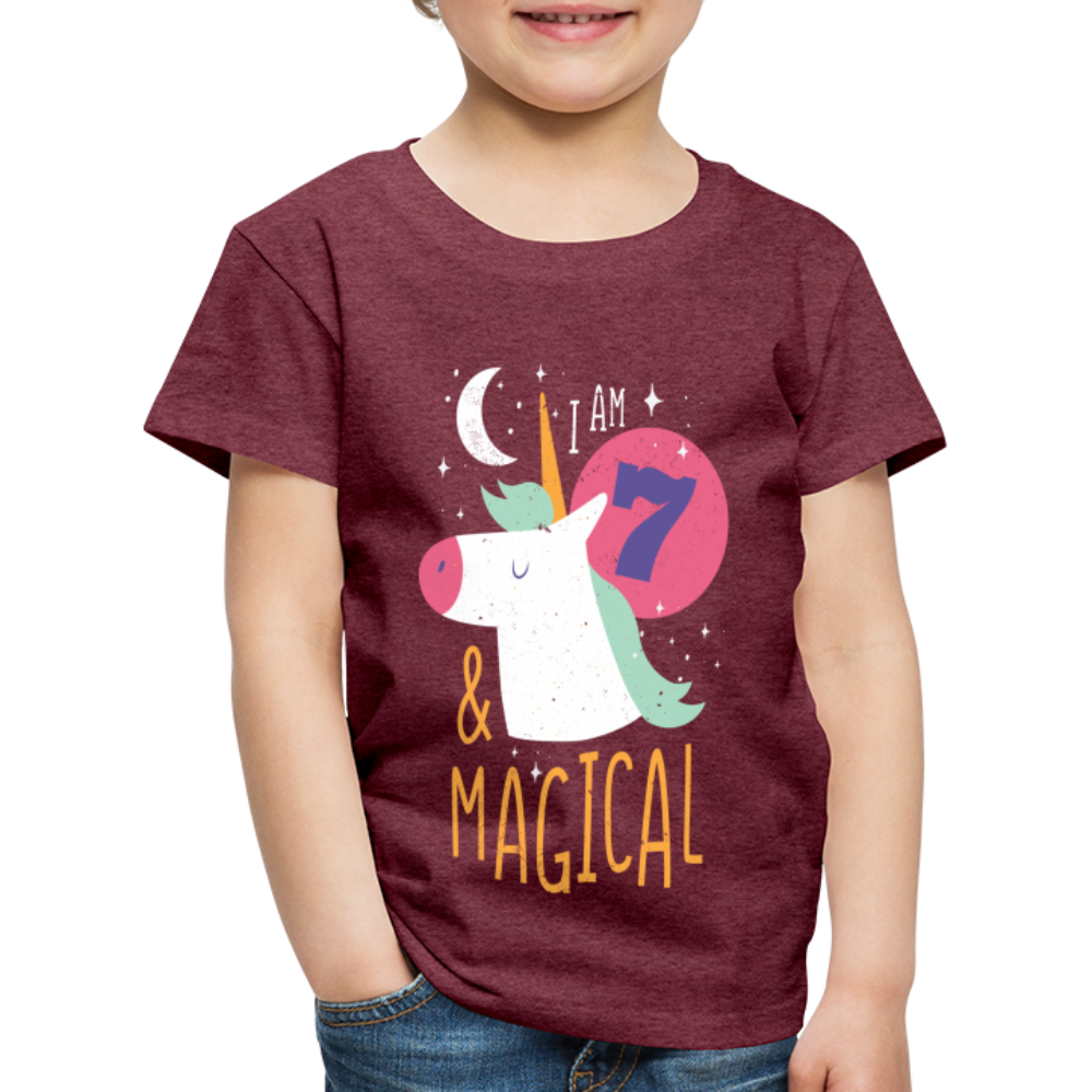 Kinder Premium T-Shirt Einhorn 7.Geburtstag - Bordeauxrot meliert