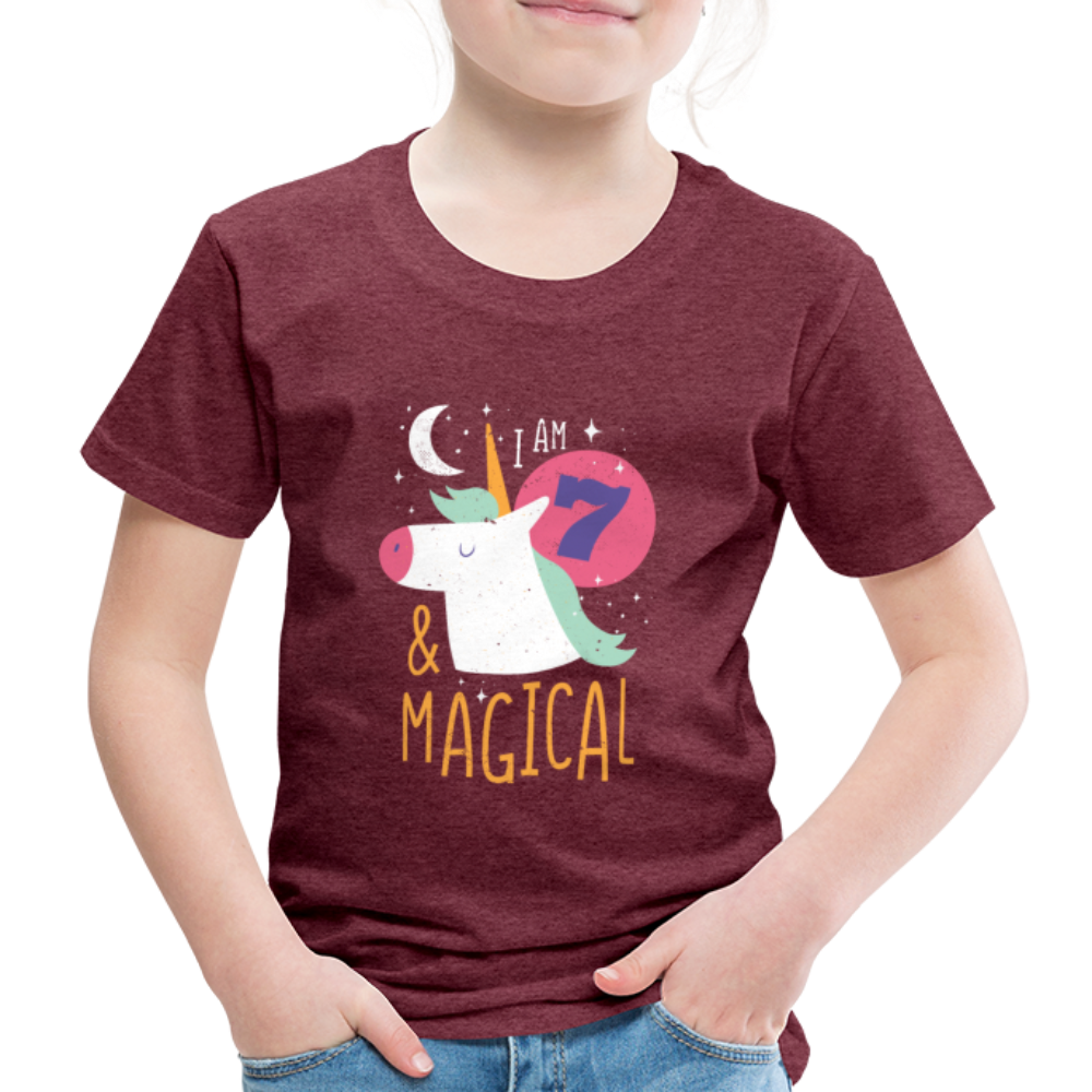 Kinder Premium T-Shirt Einhorn 7.Geburtstag - Bordeauxrot meliert