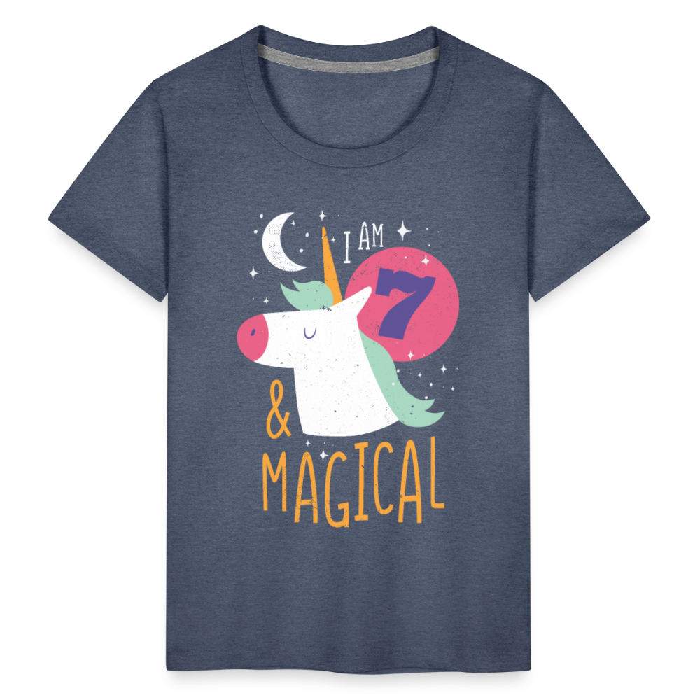 Kinder Premium T-Shirt Einhorn 7.Geburtstag - Blau meliert